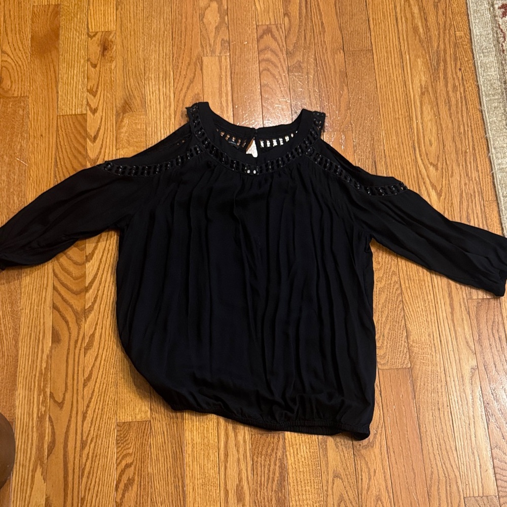 INC International Concepts Black Cold Shoulder Blouse